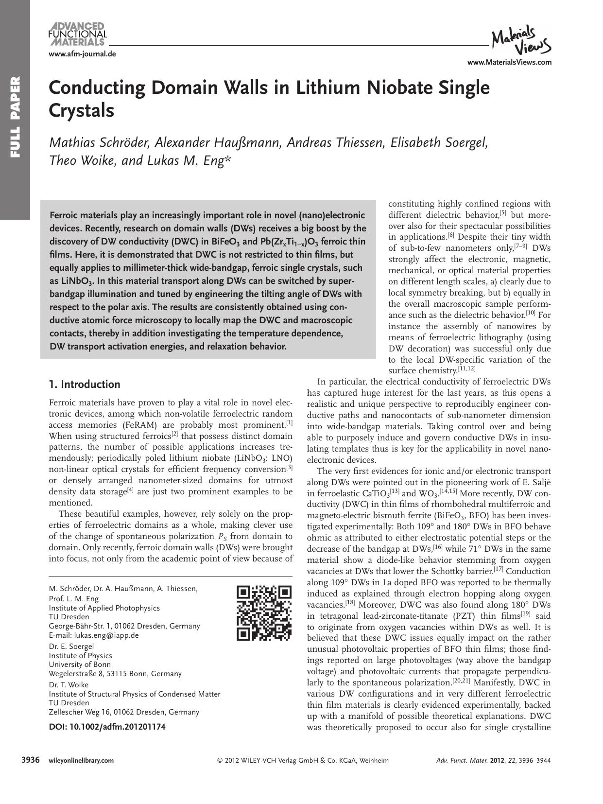 Conducting Domain Walls in Lithium Niobate Single Crystals by vng