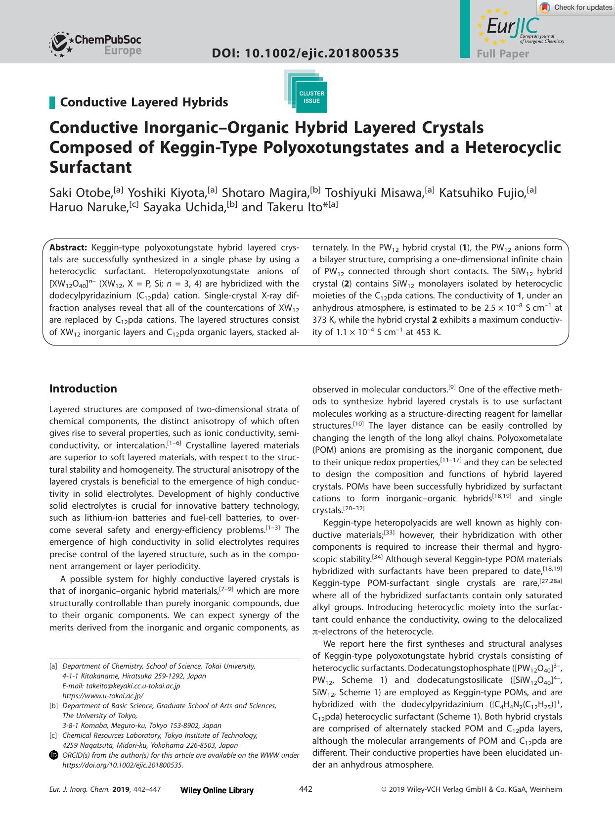 Conductive InorganicâOrganic Hybrid Layered Crystals Composed of KegginâType Polyoxotungstates and a Heterocyclic Surfactant by Unknown