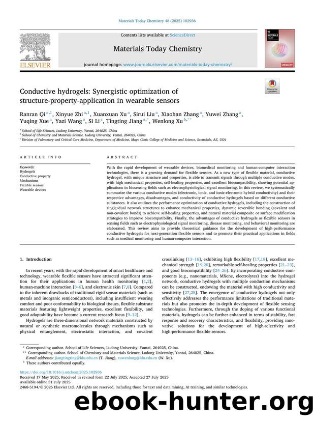 Conductive hydrogels: Synergistic optimization of structure-property-application in wearable sensors by unknow