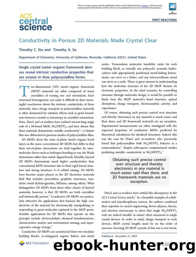 Conductivity in Porous 2D Materials Made Crystal Clear by Timothy C. Siu & Timothy A. Su (ORCID: 0000-0001-5934-3292)