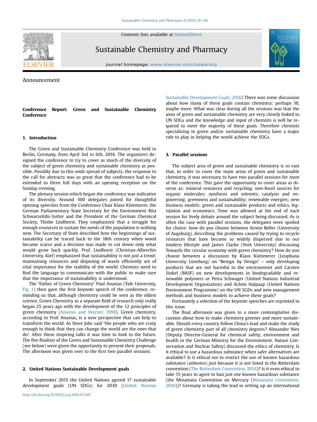 Conference Report_ Green and Sustainable Chemistry Conference by Joanna M. Aldred