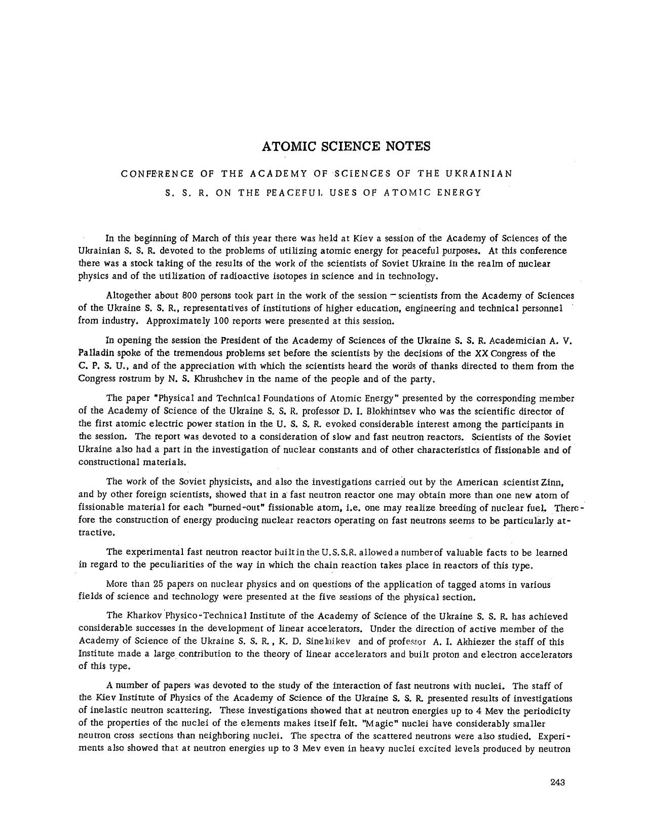 Conference of the Academy of Sciences of the Ukrainian S. S. R. on the peaceful uses of atomic energy by Unknown