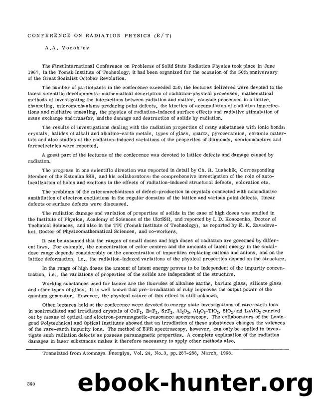 Conference on radiation physics (ET) by Unknown