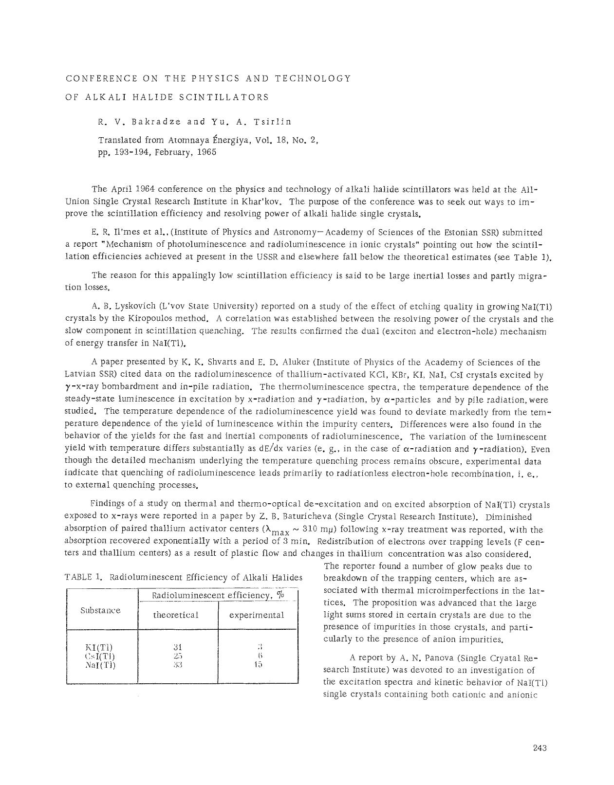 Conference on the Physics and Technology of Alkali Halide Scintillators by Unknown
