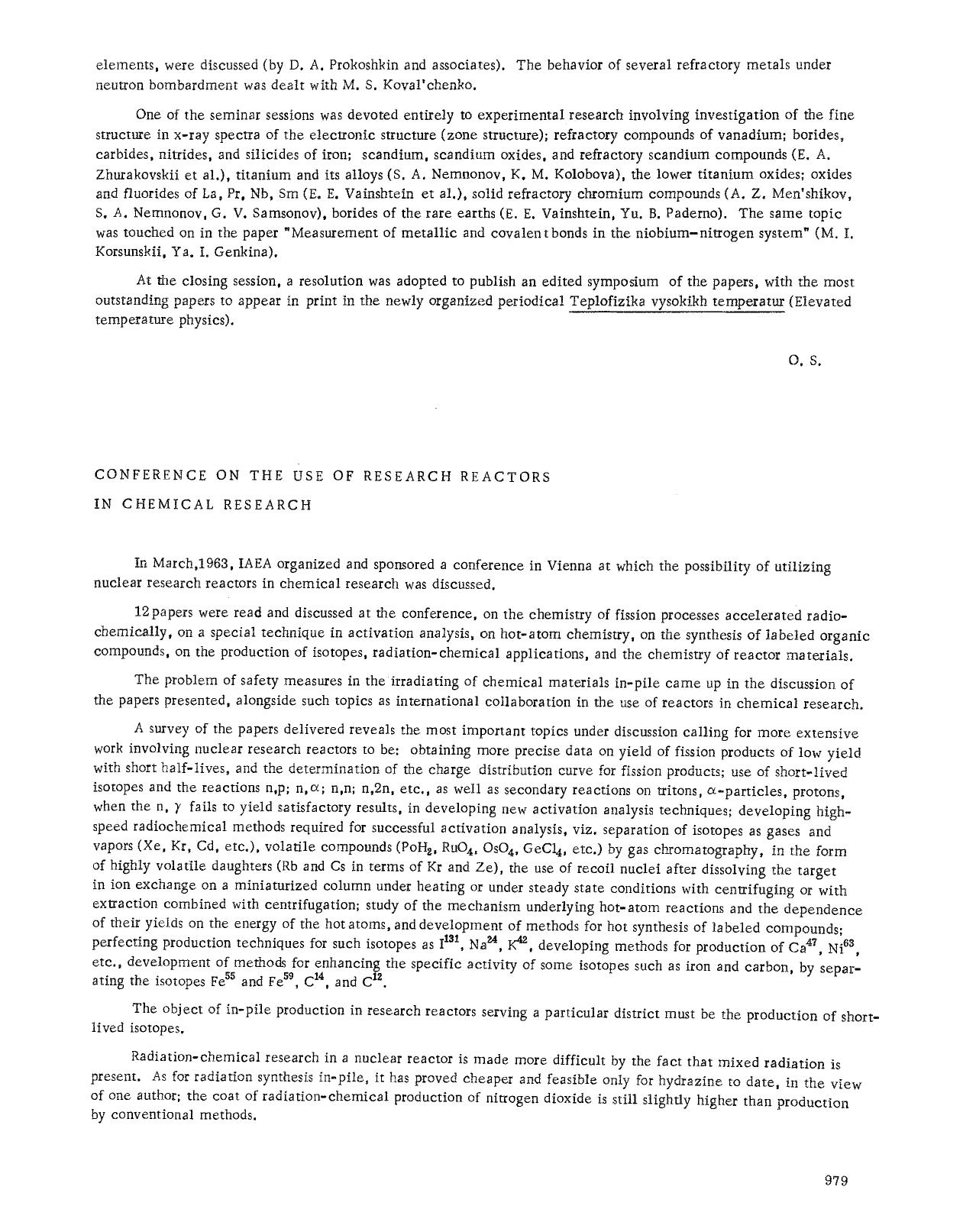 Conference on the Use of Research Reactors in Chemical Research by Unknown