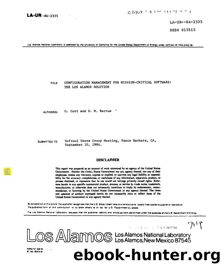 Configuration management for mission-critical software   the Los Alamos solution  None by LANL Research Library LWW Project