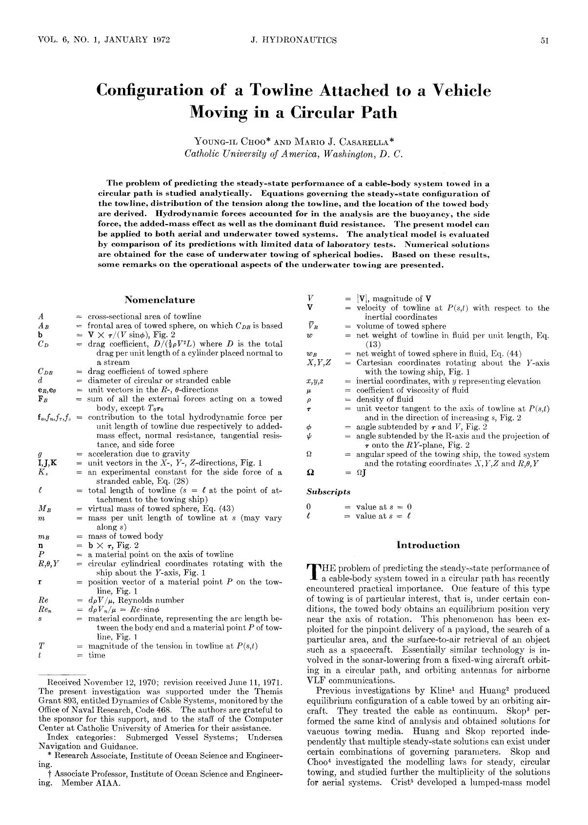 Configuration of a Towline Attached to a Vehicle Moving in a Circular Path by Unknown