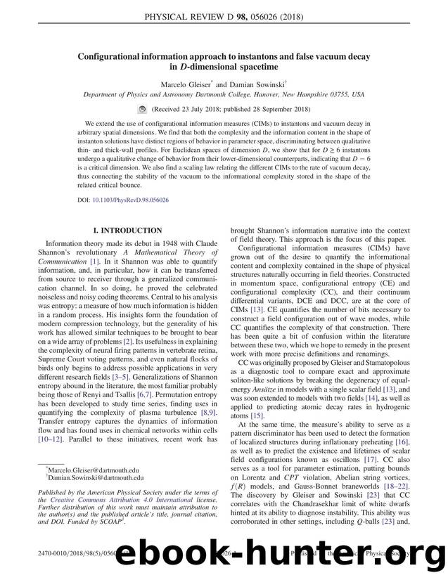 Configurational information approach to instantons and false vacuum decay in D-dimensional spacetime by Marcelo Gleiser & Damian Sowinski
