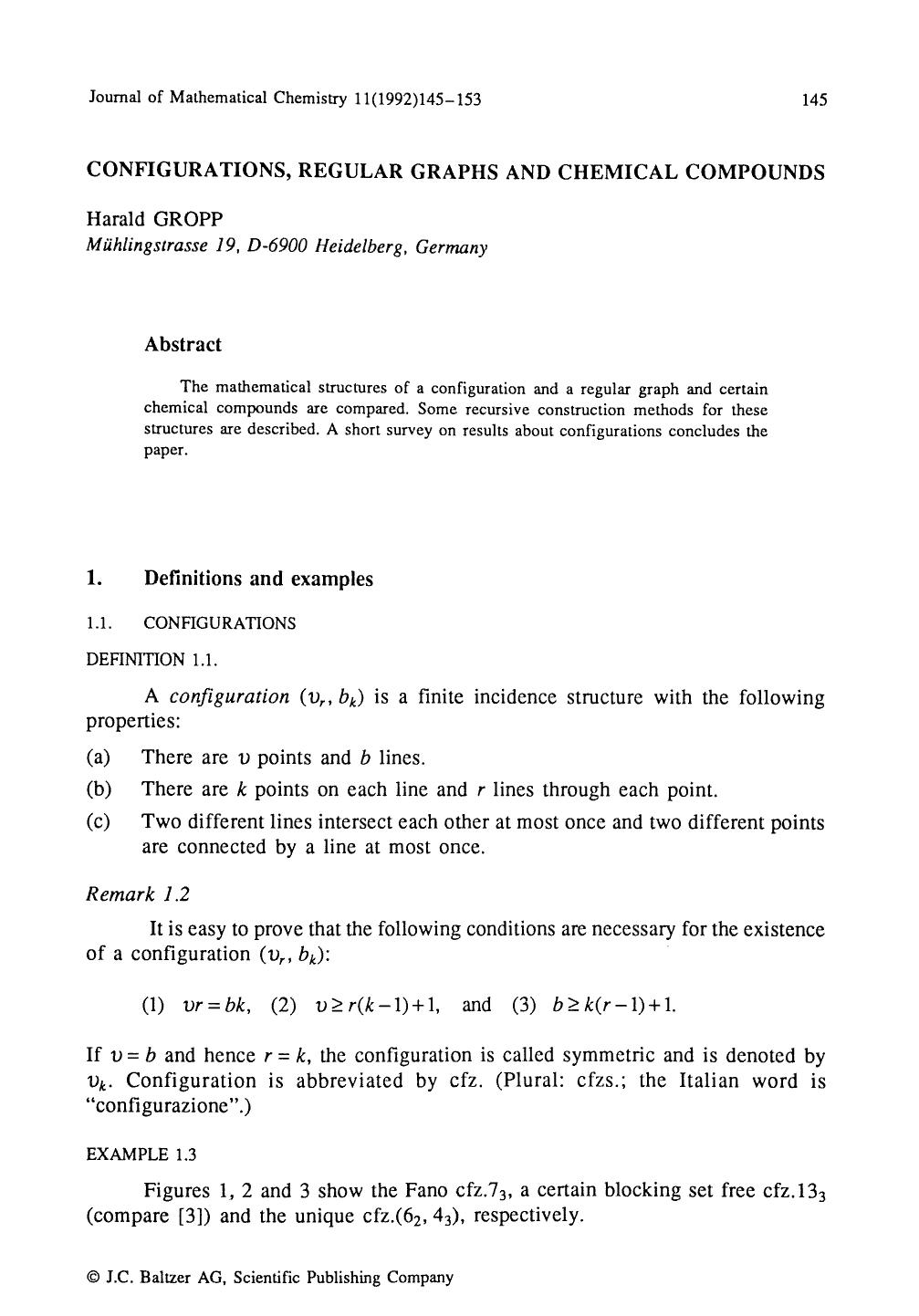 Configurations, regular graphs and chemical compounds by Unknown