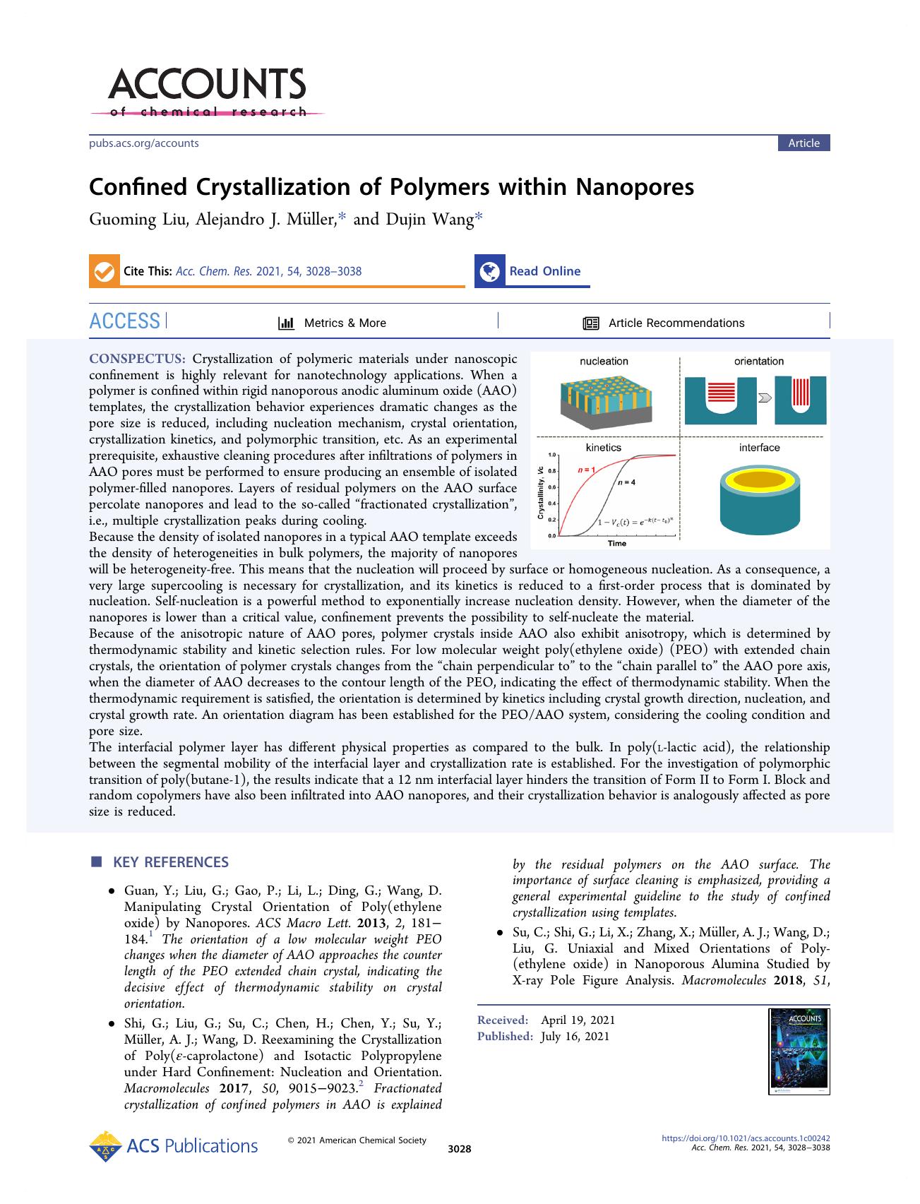 Confined Crystallization of Polymers within Nanopores by Guoming Liu Alejandro J. Müller and Dujin Wang