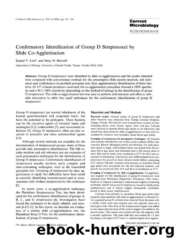 Confirmatory identification of group D streptococci by slide co-agglutination by Unknown