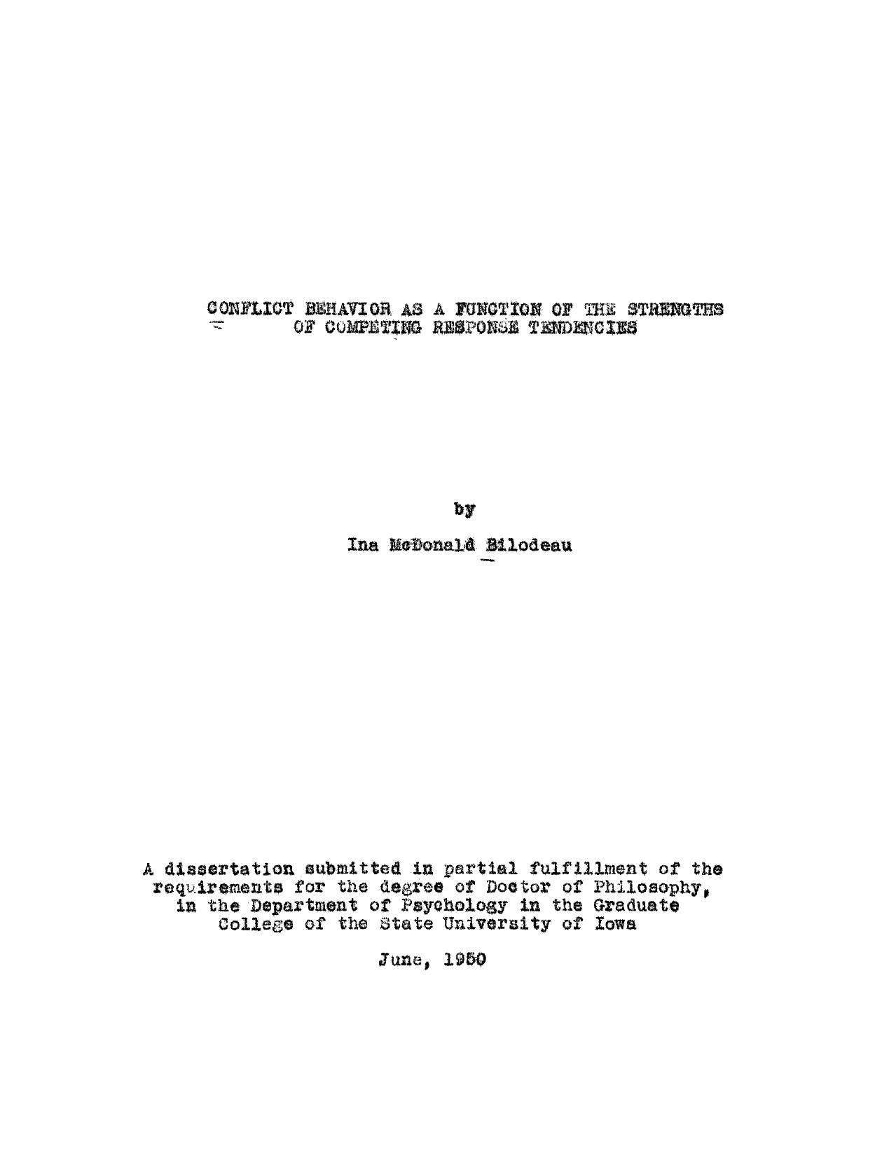Conflict behavior as a function of the strengths of competing response tendencies by Bilodeau Ina Mac Donald