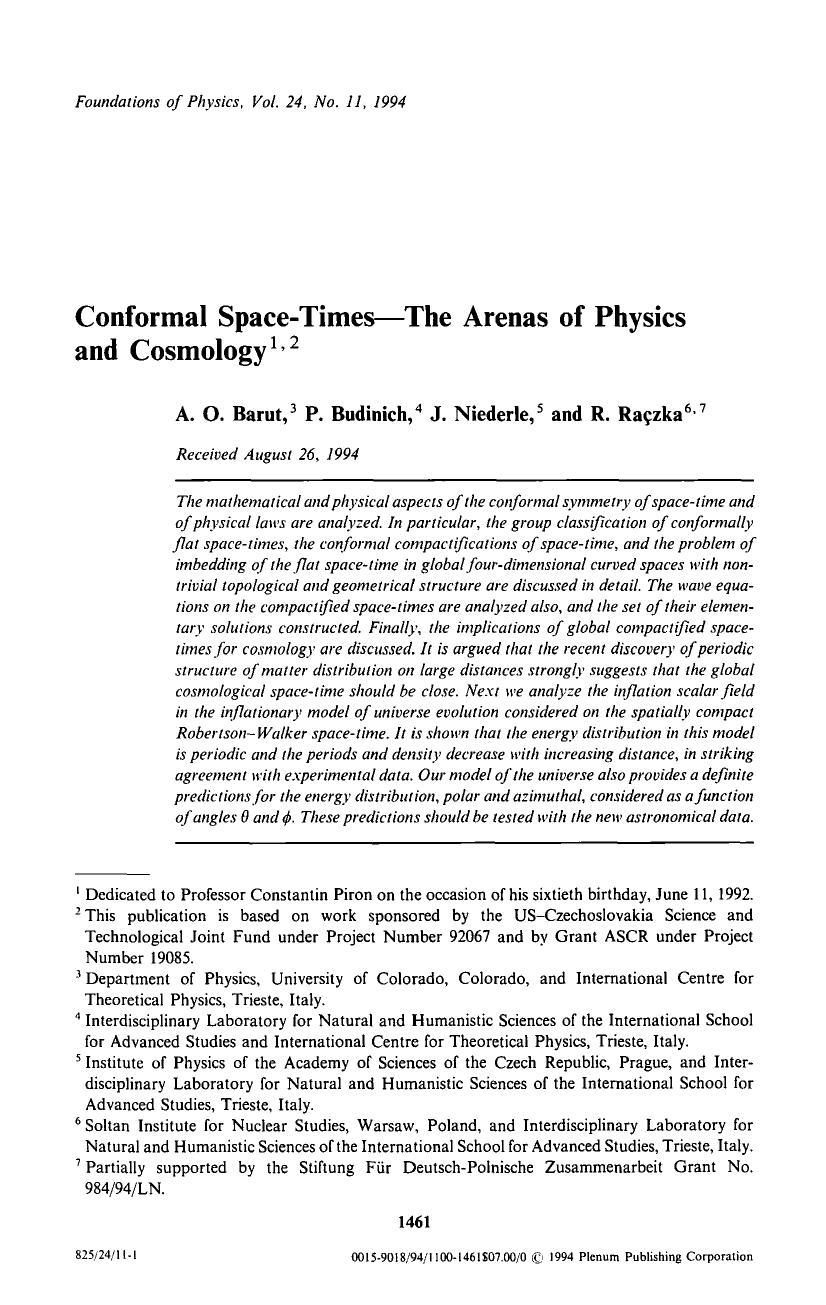 Conformal space-times—The arenas of physics and cosmology by Unknown