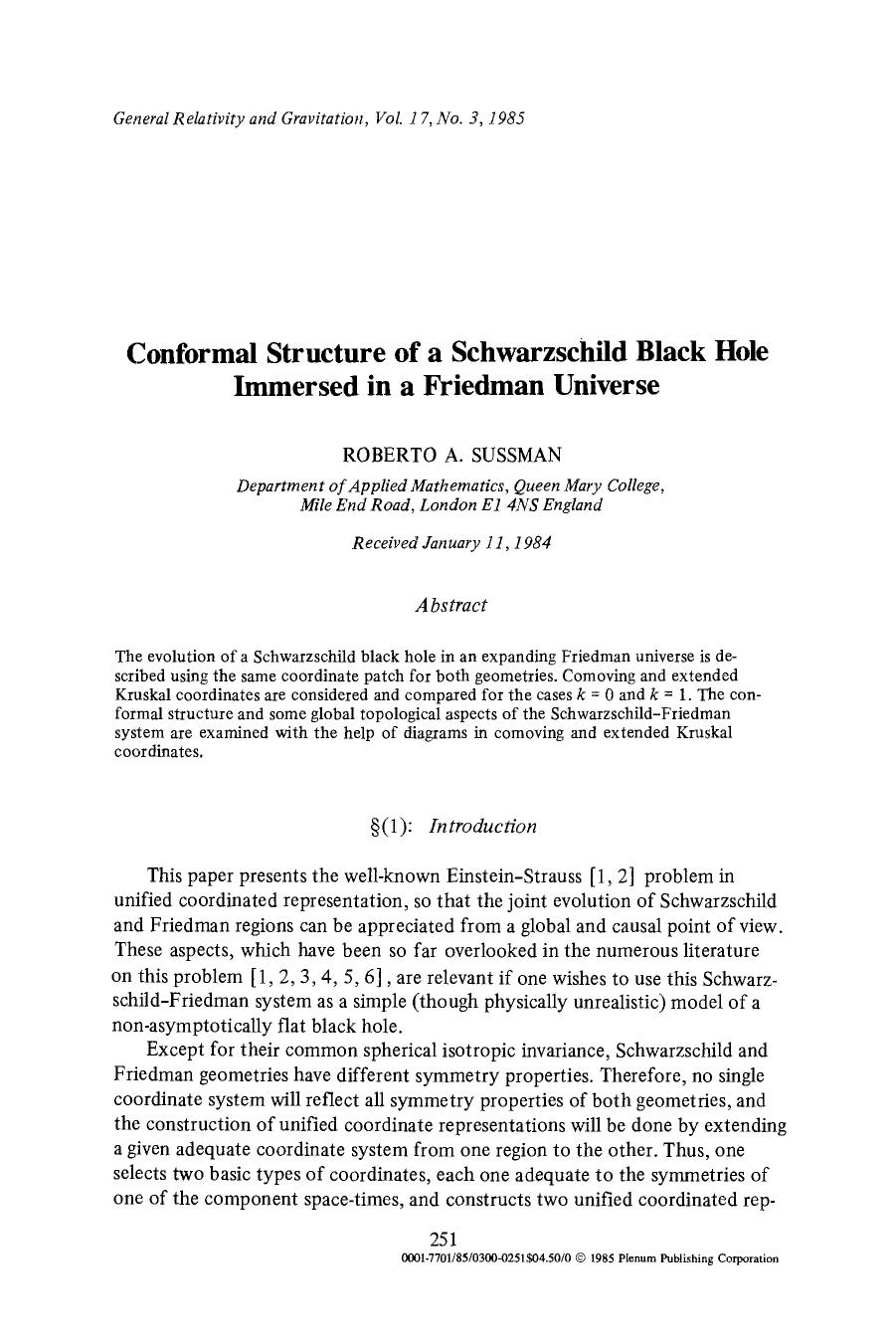 Conformal structure of a Schwarzschild black hole immersed in a Friedman universe by Unknown
