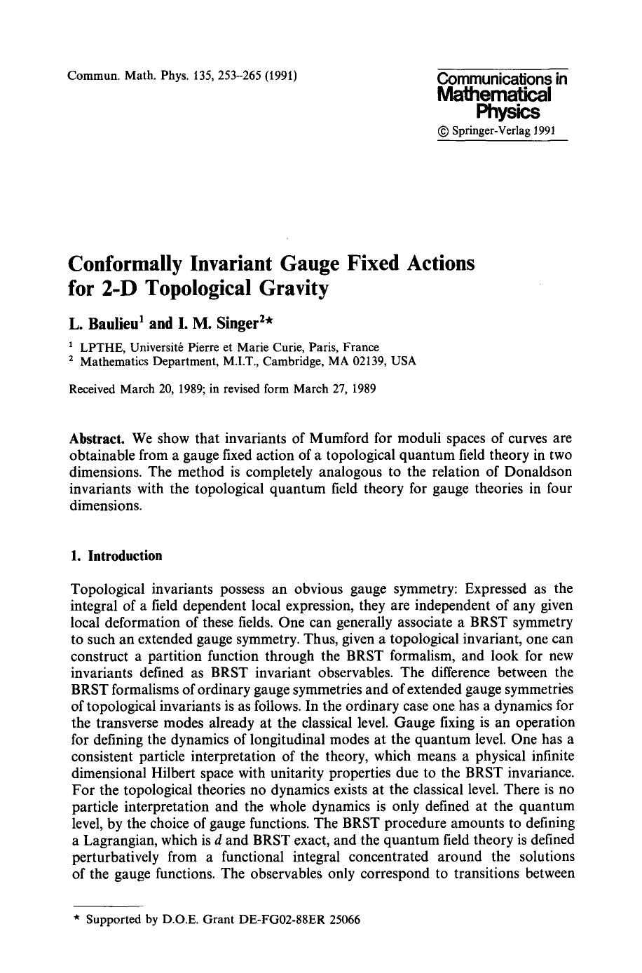 Conformally invariant gauge fixed actions for 2-D topological gravity by Unknown