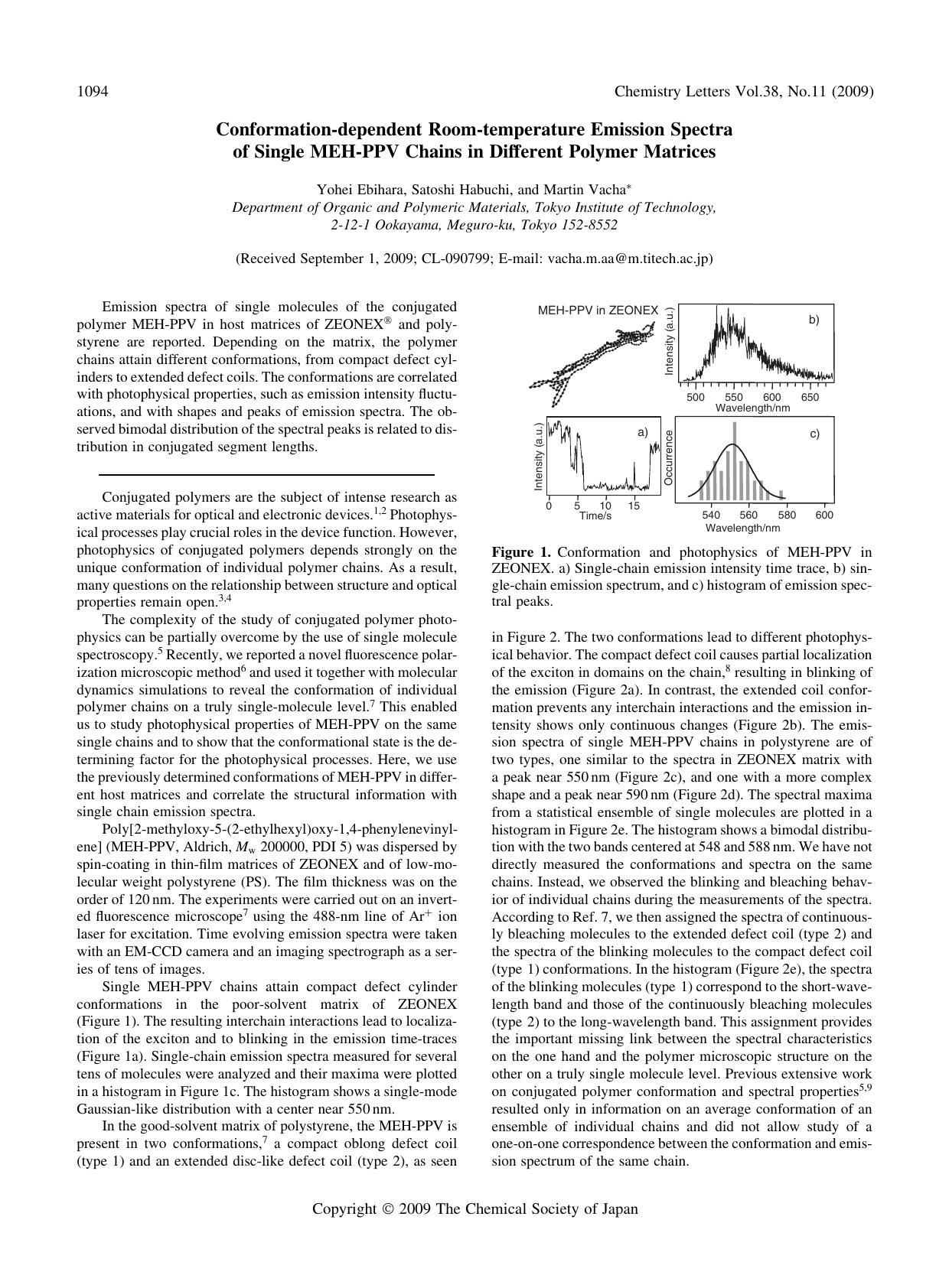 Conformation-dependent Room-temperature Emission Spectra of Single MEH-PPV Chains in Different Polymer Matrices by Yohei Ebihara Satoshi Habuchi & Martin Vacha
