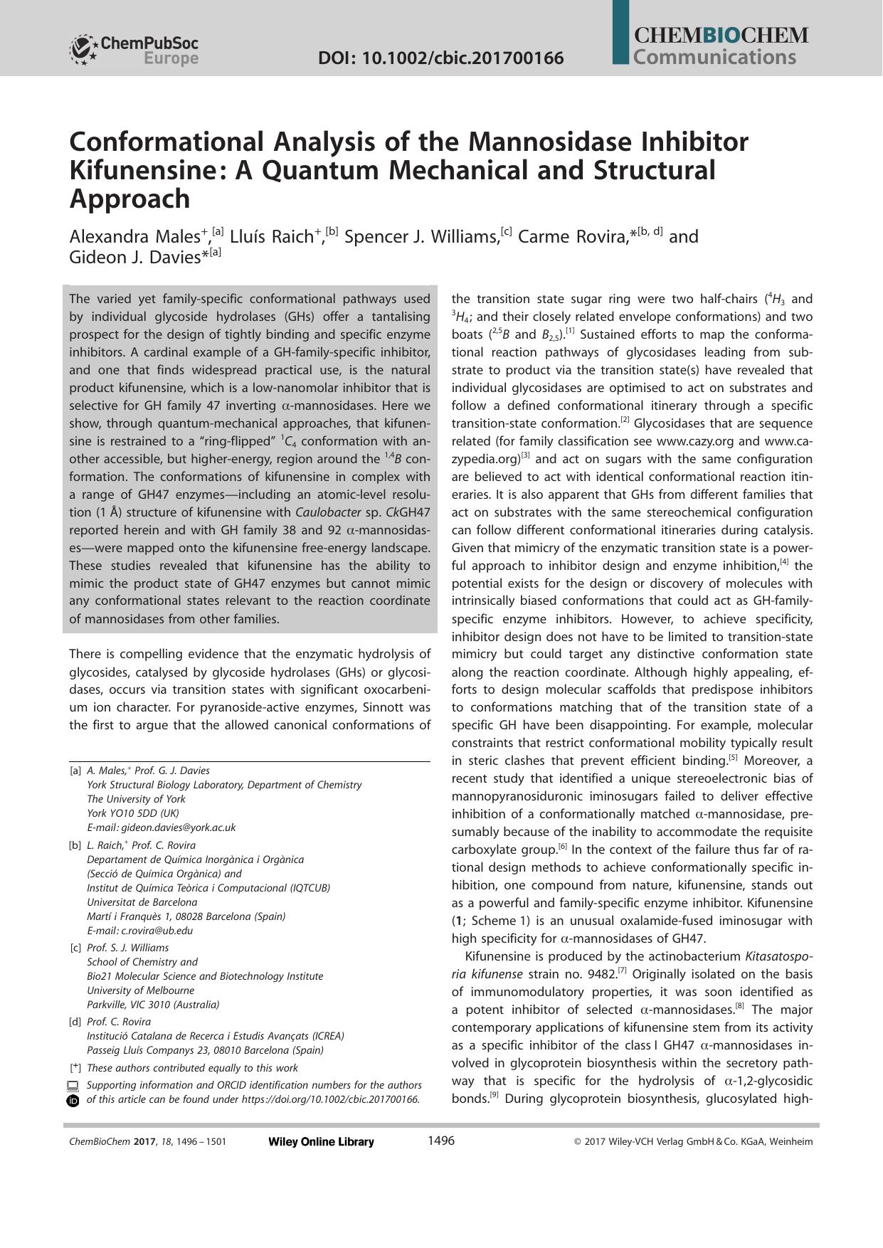 Conformational Analysis of the Mannosidase Inhibitor Kifunensine: A Quantum Mechanical and Structural Approach by Unknown