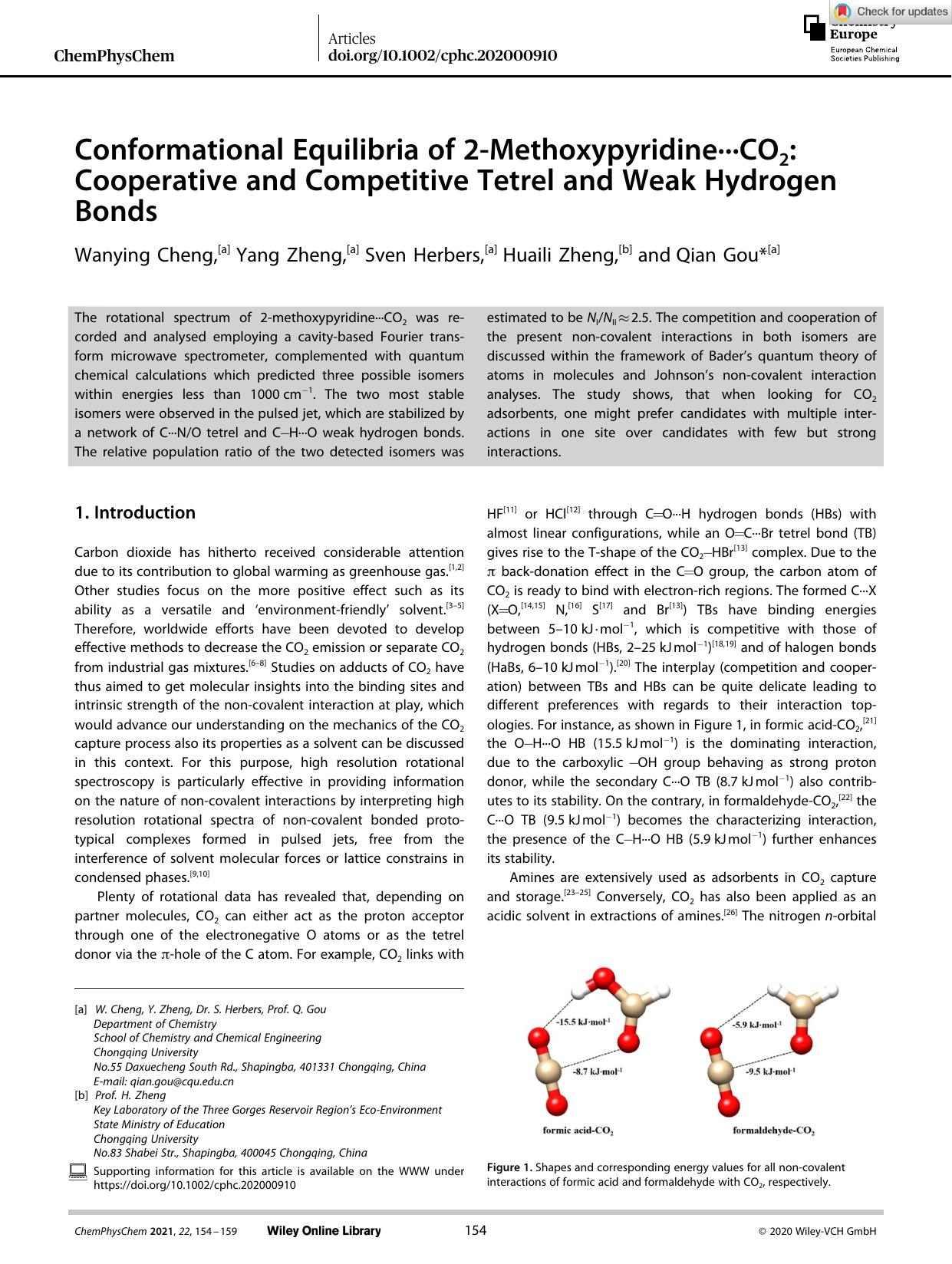 Conformational Equilibria of 2âMethoxypyridineâââCO2: Cooperative and Competitive Tetrel and Weak Hydrogen Bonds by Unknown