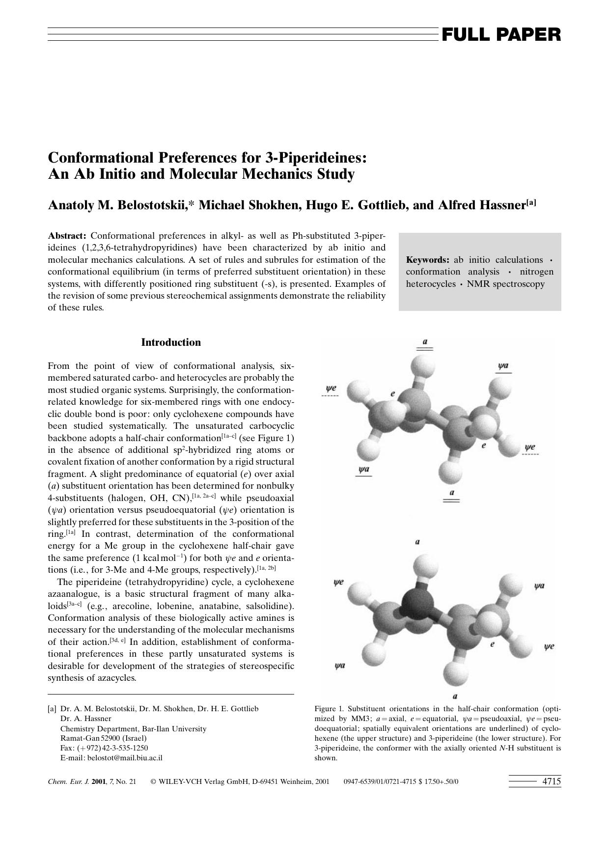 Conformational Preferences for 3-Piperideines: An Ab Initio and Molecular Mechanics Study by Unknown