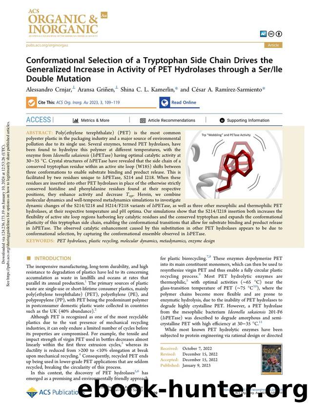 Conformational Selection of a Tryptophan Side Chain Drives the Generalized Increase in Activity of PET Hydrolases through a SerIle Double Mutation by Alessandro Crnjar Aransa Griñen Shina C. L. Kamerlin & César A. Ramírez-Sarmiento