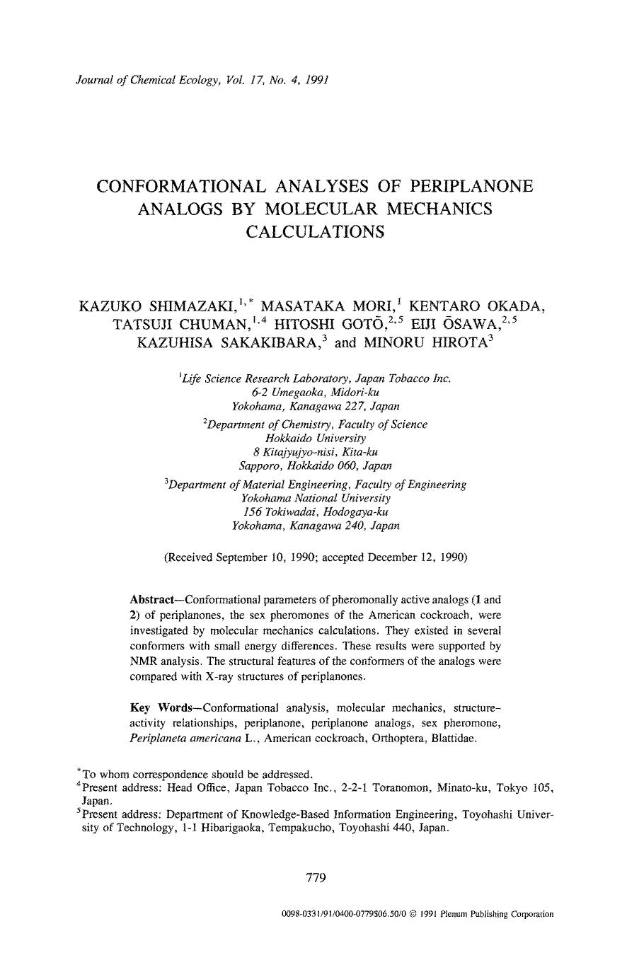 Conformational analyses of periplanone analogs by molecular mechanics calculations by Unknown