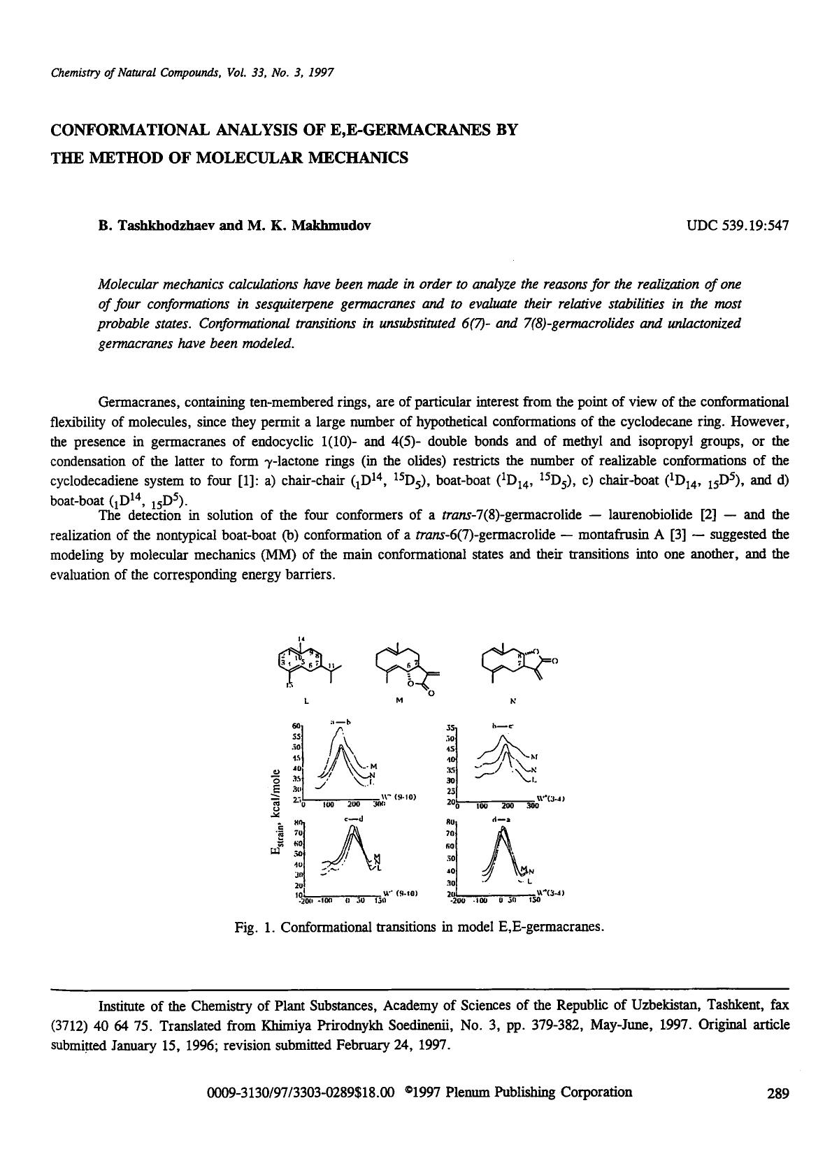 Conformational analysis of e,e-germacranes by the method of molecular mechanics by Unknown