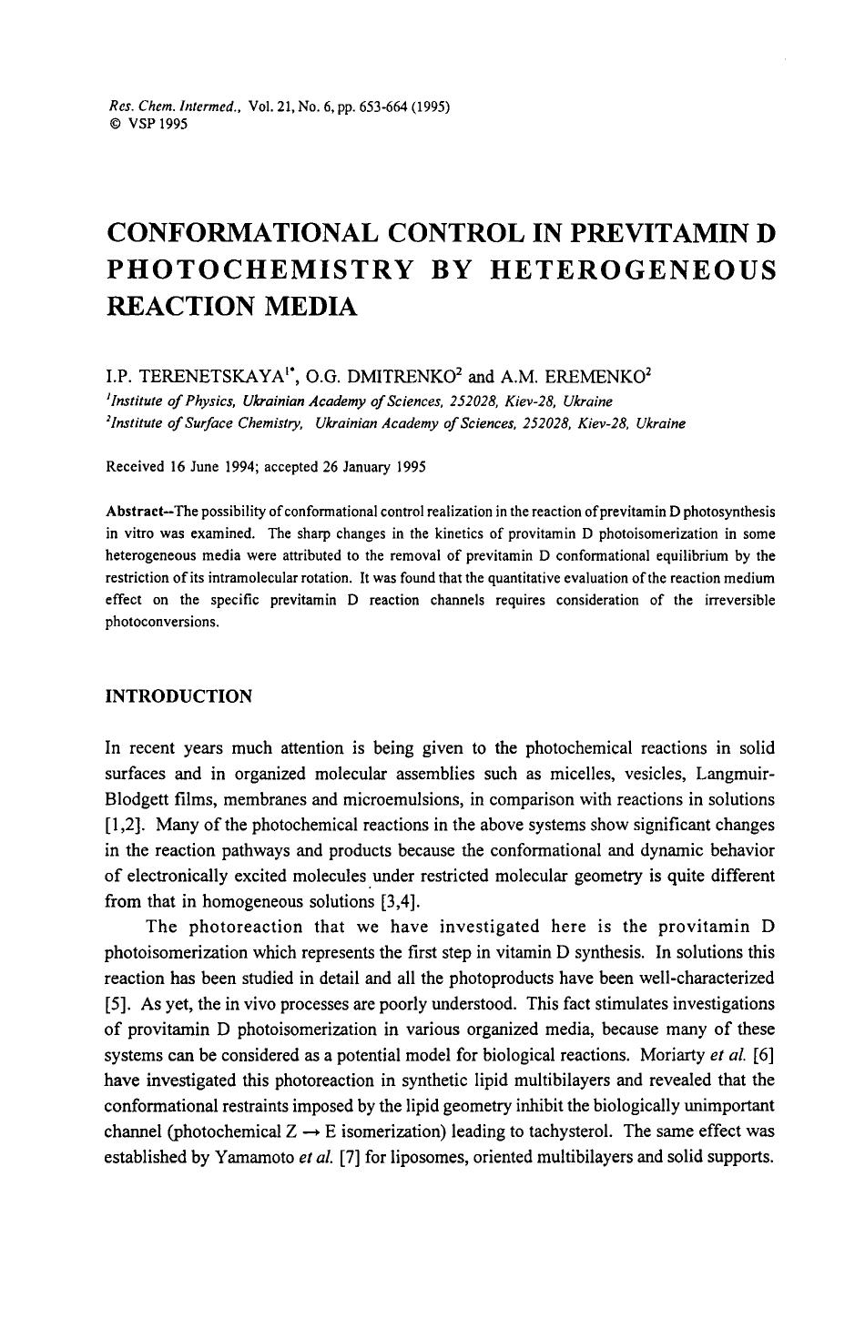 Conformational control in previtamin d photochemistry by heterogeneous reaction media by Unknown