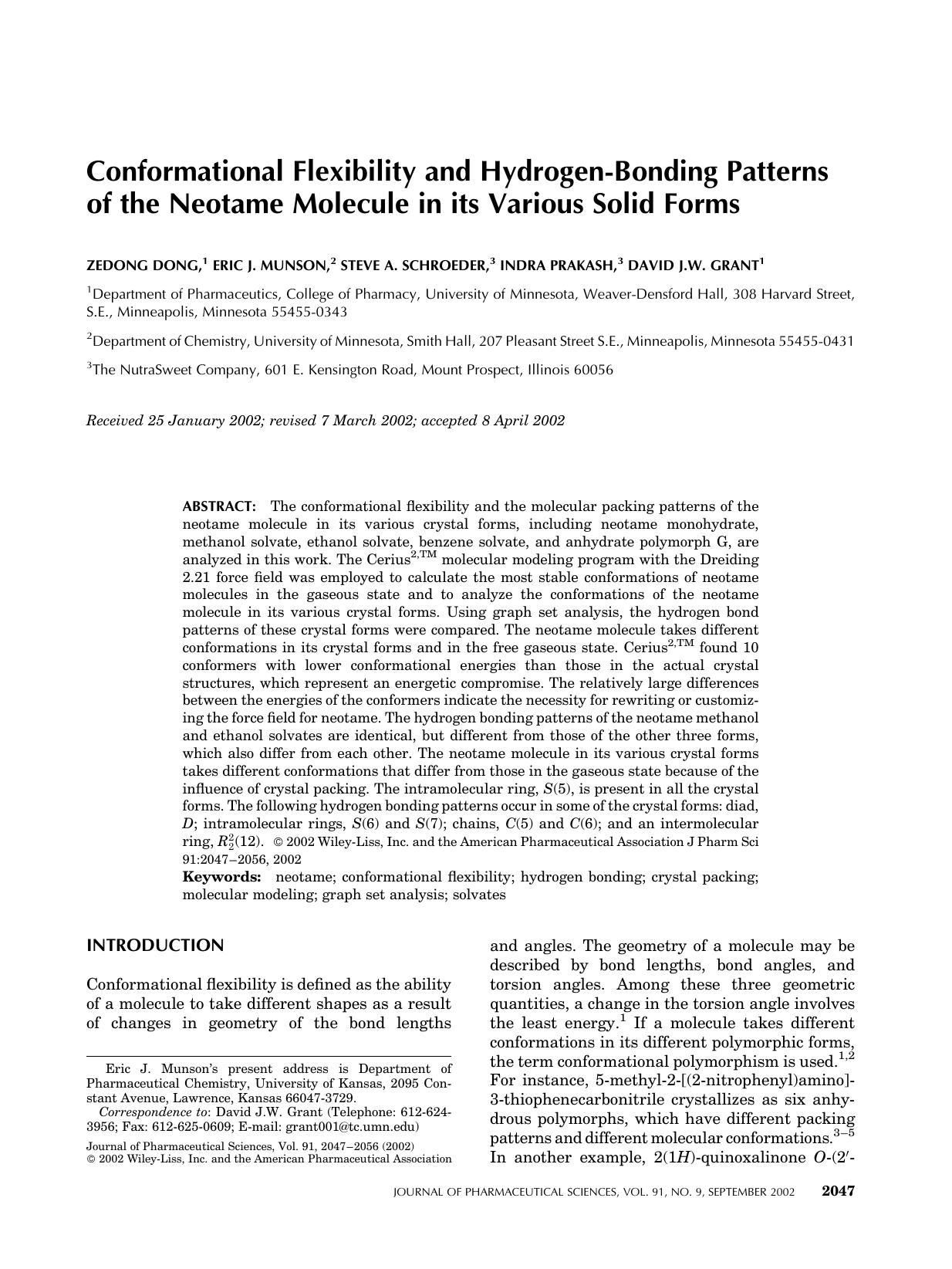 Conformational flexibility and hydrogen-bonding patterns of the neotame molecule in its various solid forms by Unknown
