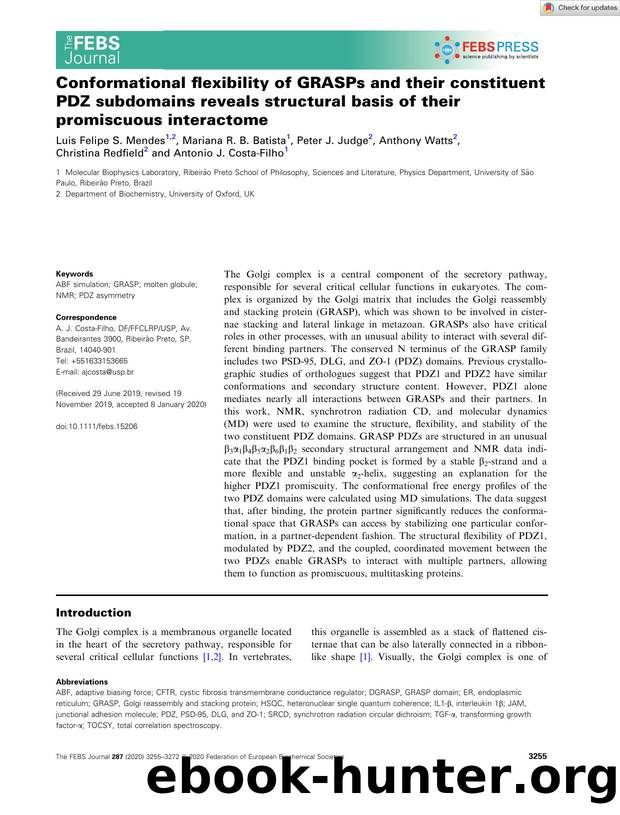 Conformational flexibility of GRASPs and their constituent PDZ subdomains reveals structural basis of their promiscuous interactome by Unknown