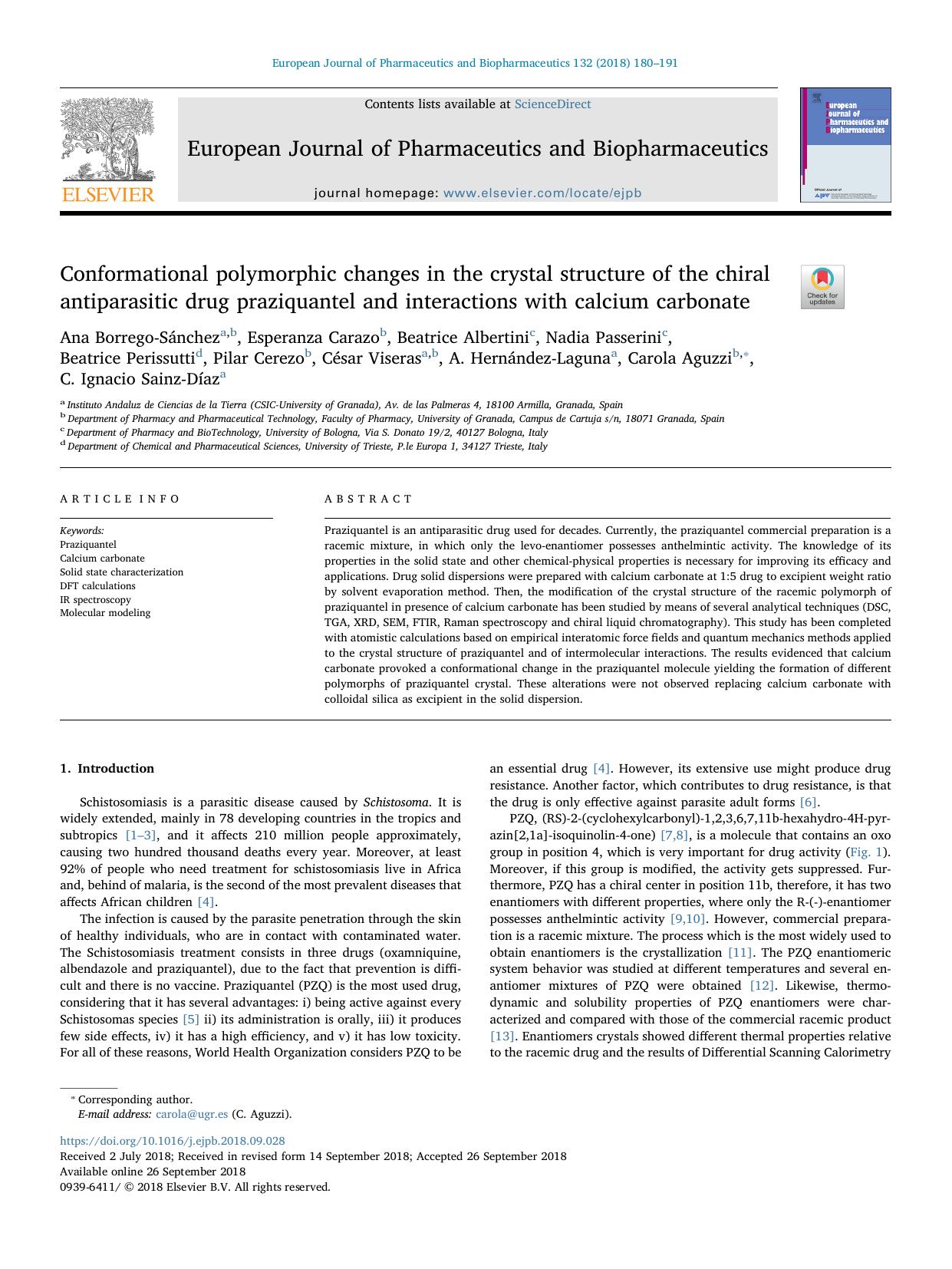 Conformational polymorphic changes in the crystal structure of the chiral antiparasitic drug praziquantel and interactions with calcium carbonate by unknow