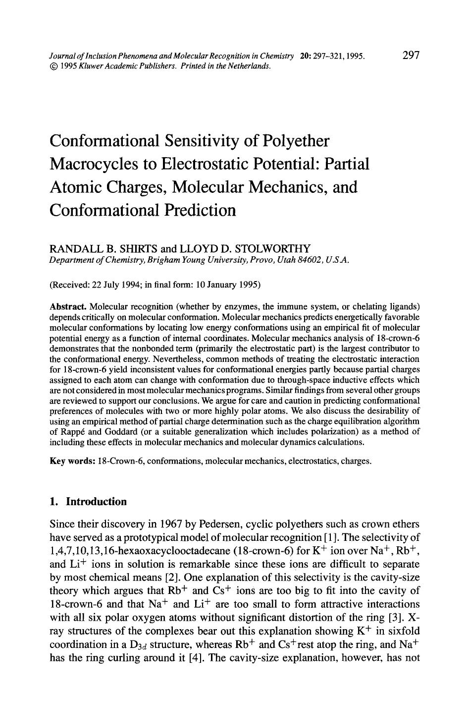 Conformational sensitivity of polyether macrocycles to electrostatic potential: Partial atomic charges, molecular mechanics, and conformational prediction by Unknown