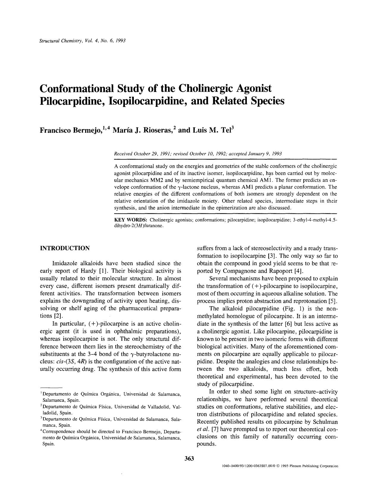 Conformational study of the cholinergic agonist pilocarpidine, isopilocarpidine, and related species by Unknown