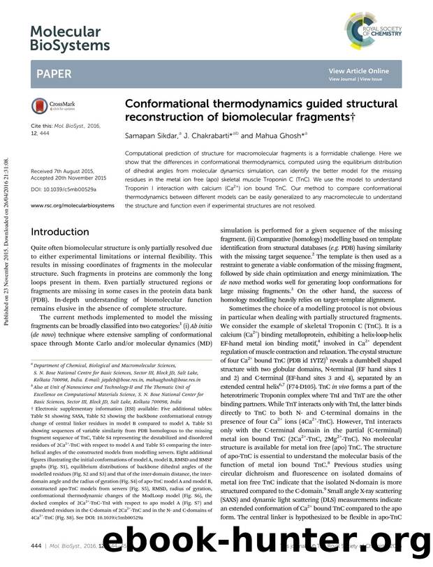 Conformational thermodynamics guided structural reconstruction of biomolecular fragments by Samapan Sikdar & J. Chakrabarti & Mahua Ghosh