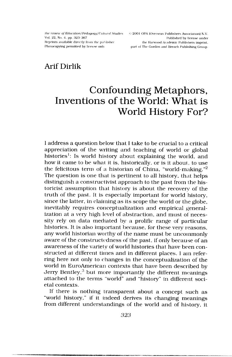 Confounding Metaphors, Inventions of the World: What is World History For? by What is World History For