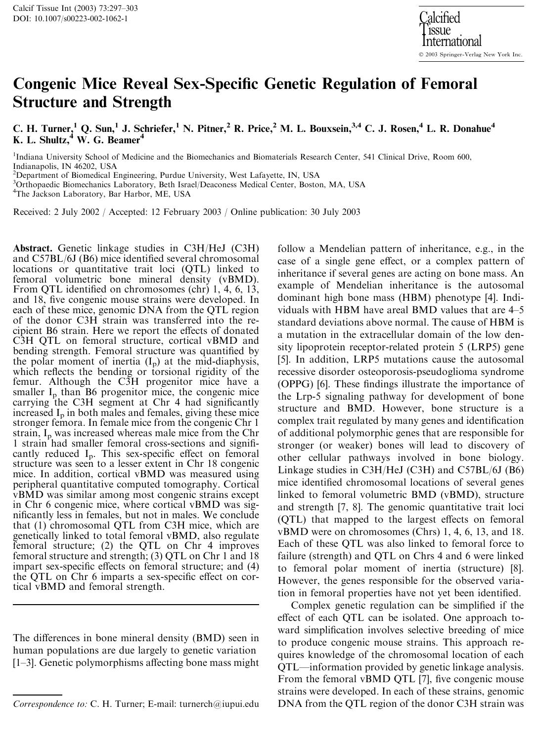Congenic Mice Reveal Sex-Specific Genetic Regulation of Femoral Structure and Strength by Turner C.H. et al