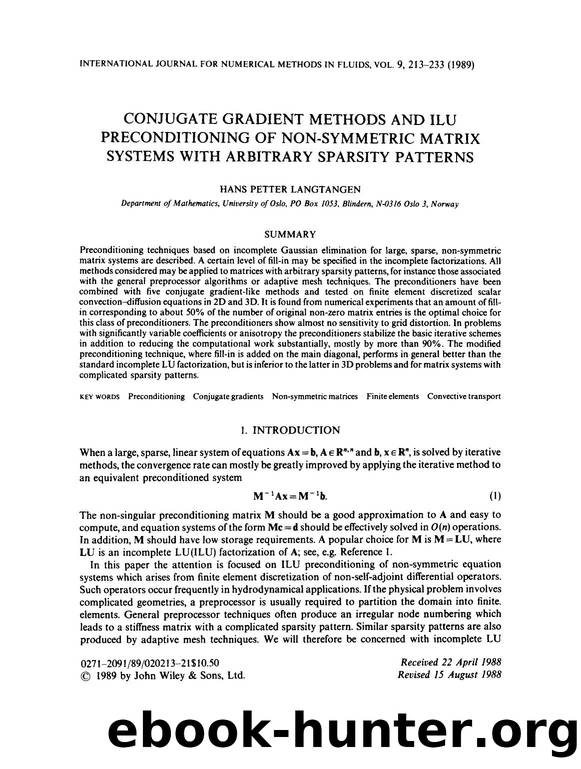 Conjugate gradient methods and ILU preconditioning of non-symmetric matrix systems with arbitrary sparsity patterns by Unknown