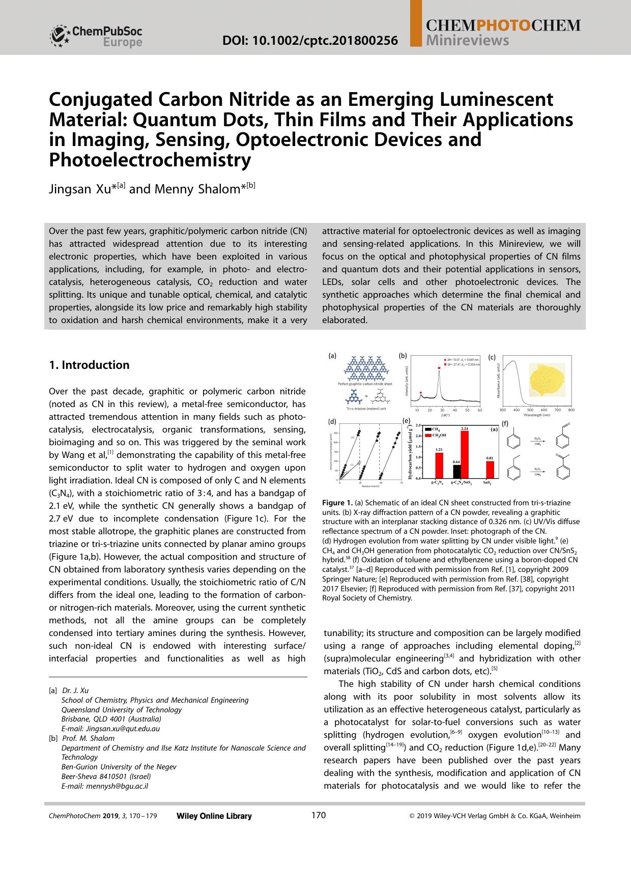 Conjugated Carbon Nitride as an Emerging Luminescent Material: Quantum Dots, Thin Films and Their Applications in Imaging, Sensing, Optoelectronic Devices and Photoelectrochemistry by Unknown