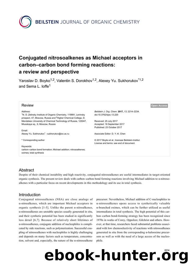 Conjugated nitrosoalkenes as Michael acceptors in carbonâcarbon bond forming reactions: a review and perspective by Yaroslav D. Boyko Valentin S. Dorokhov Alexey Yu. Sukhorukov Sema L. Ioffe