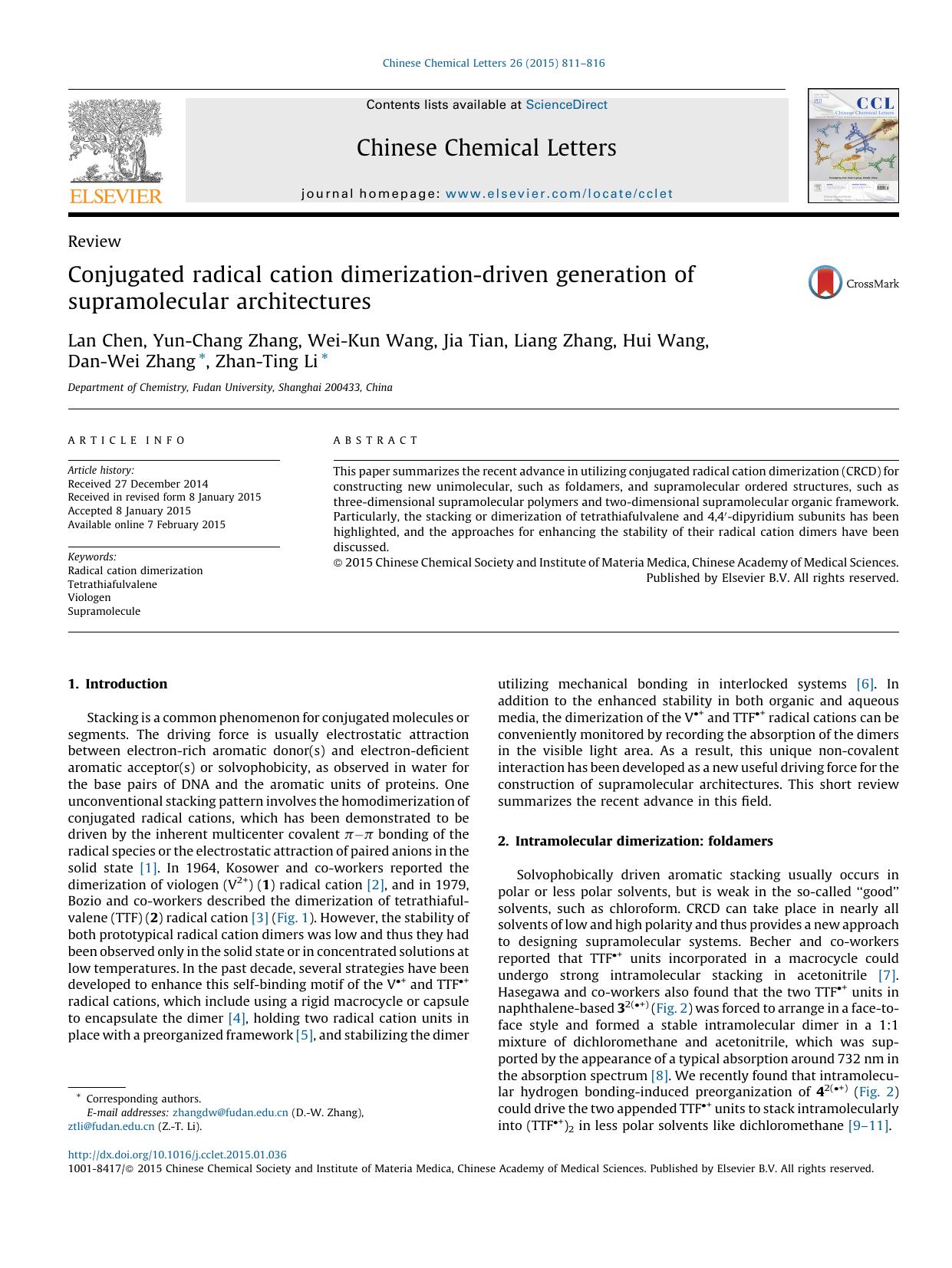 Conjugated radical cation dimerization-driven generation of supramolecular architectures by unknow