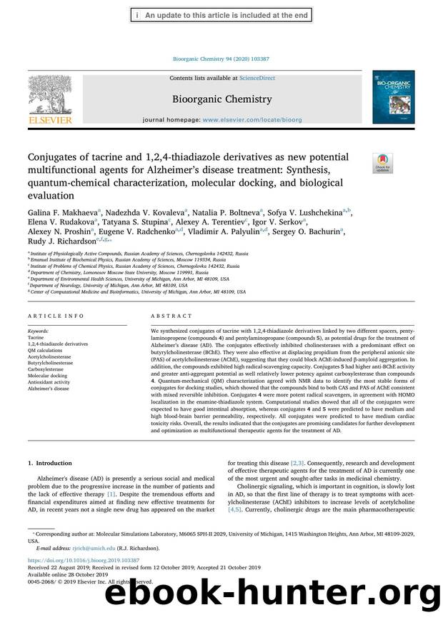 Conjugates of tacrine and 1,2,4-thiadiazole derivatives as new potential multifunctional agents for Alzheimerâs disease treatment_ Synthesis, quantum-chemical characterization, m by unknow