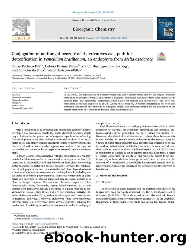 Conjugation of antifungal benzoic acid derivatives as a path for detoxification in Penicillium brasilianum, an endophyte from Melia azedarach by unknow