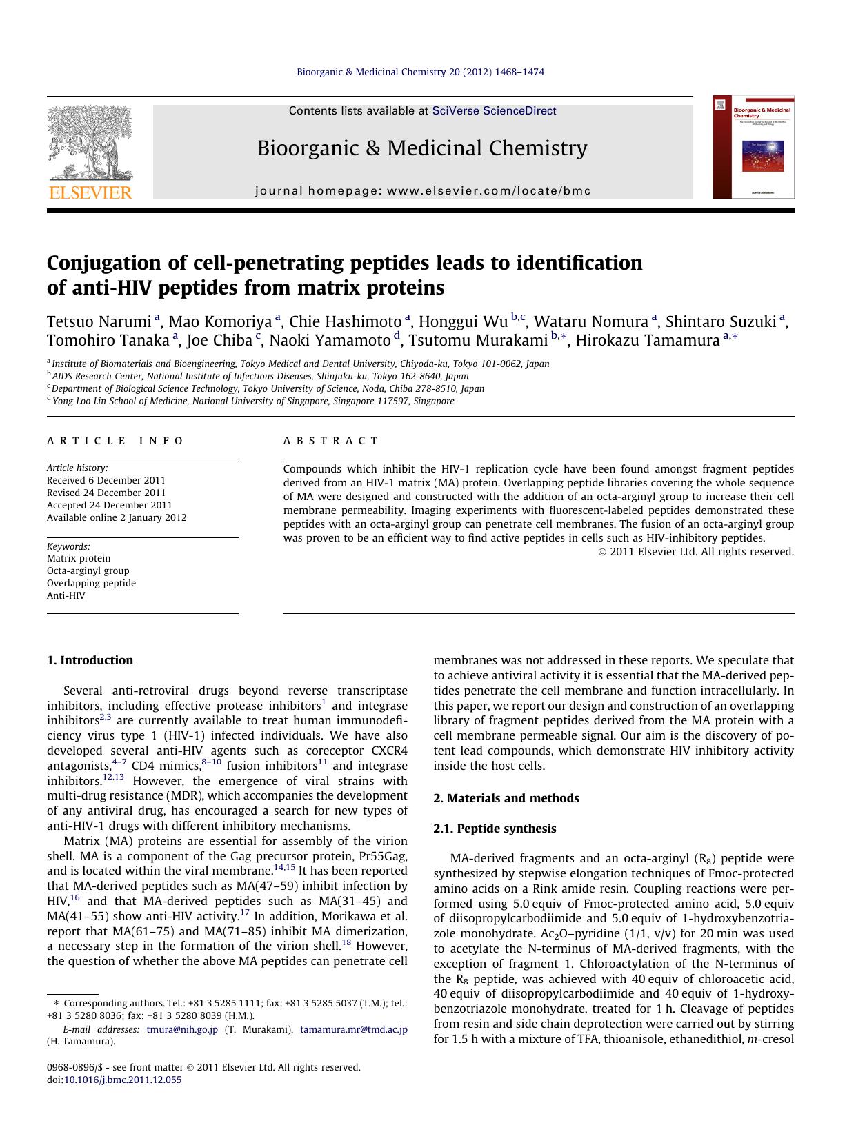 Conjugation of cell-penetrating peptides leads to identification of anti-HIV peptides from matrix proteins by unknow