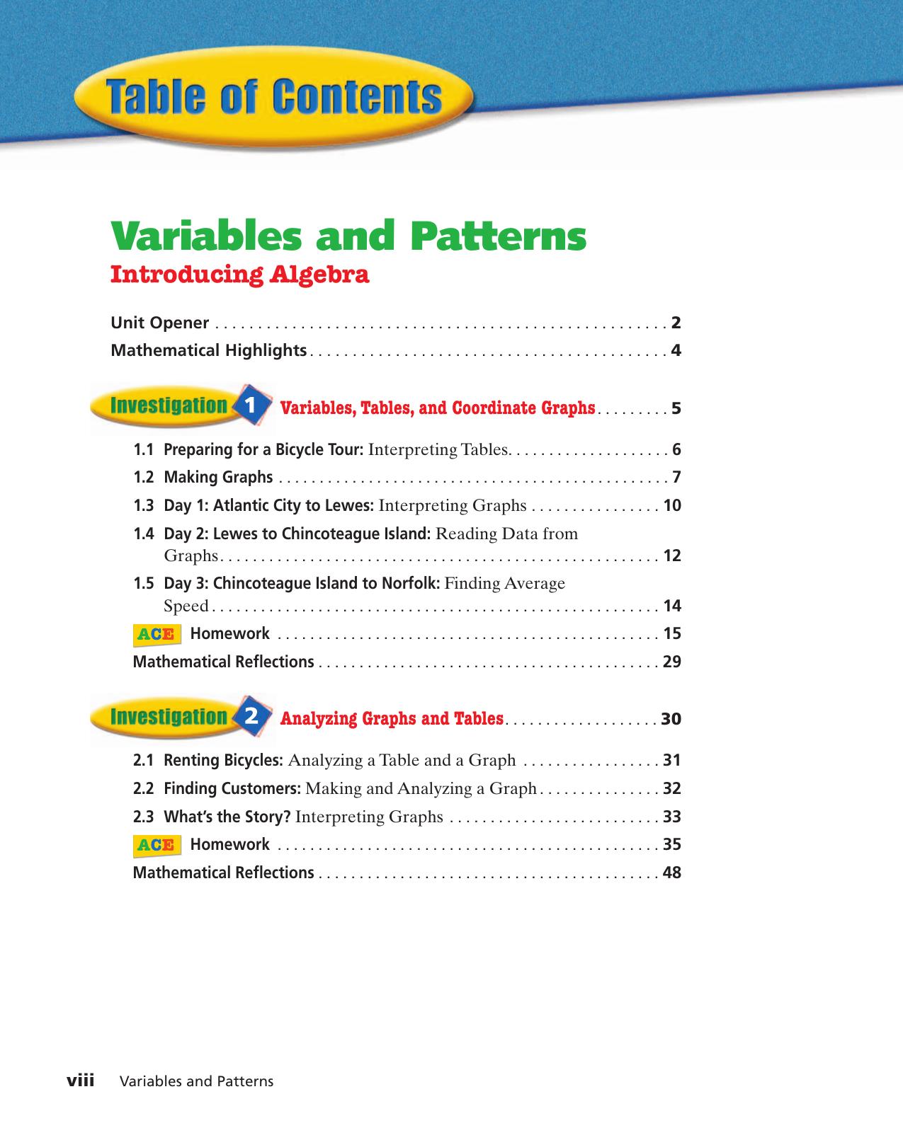 Connected Mathmematics Variables and Patterns Introducing Algebra by Fey Fitzgerald Freil and Phillips Lappan