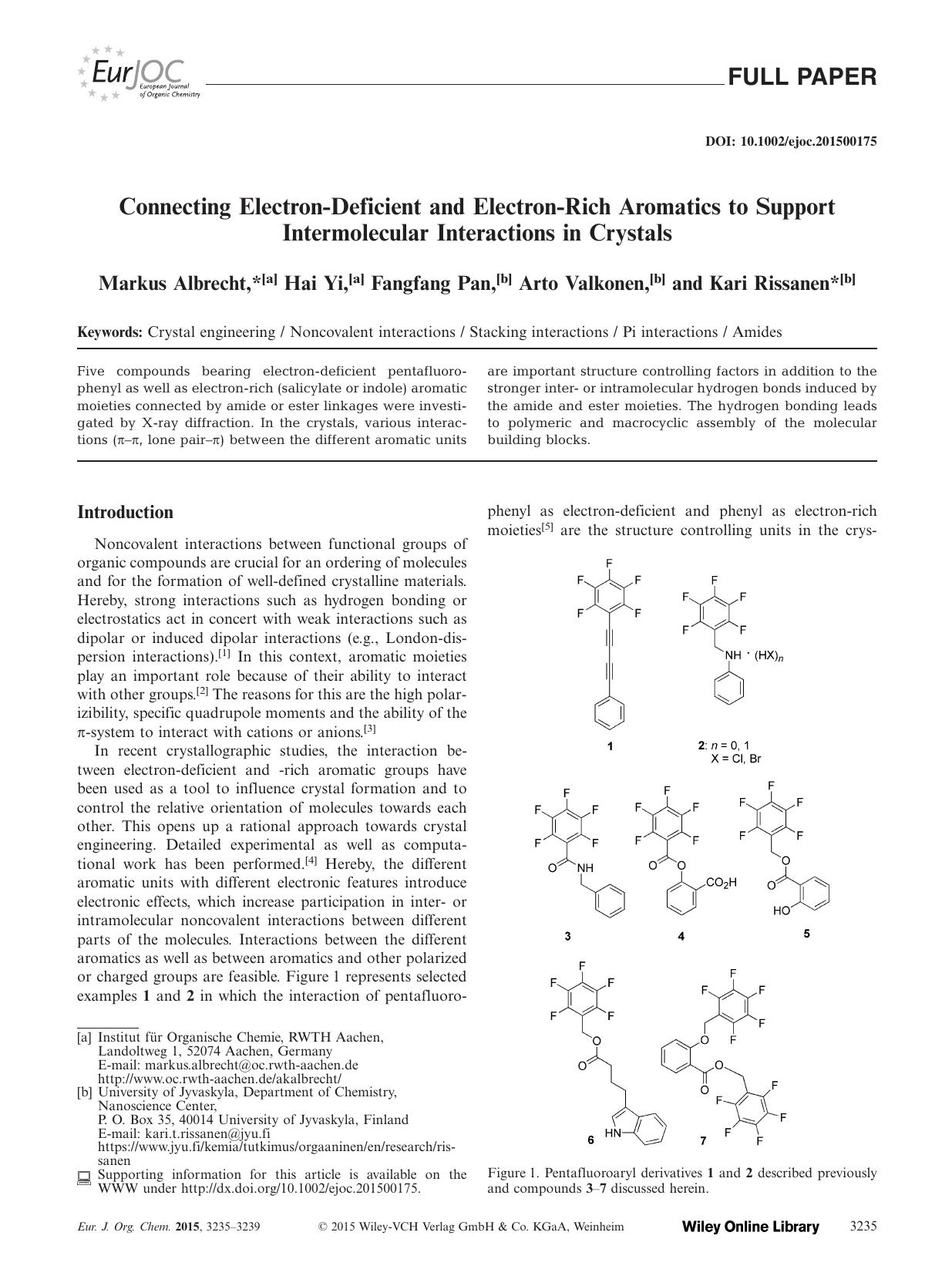 Connecting ElectronDeficient and ElectronRich Aromatics to Support Intermolecular Interactions in Crystals by Unknown