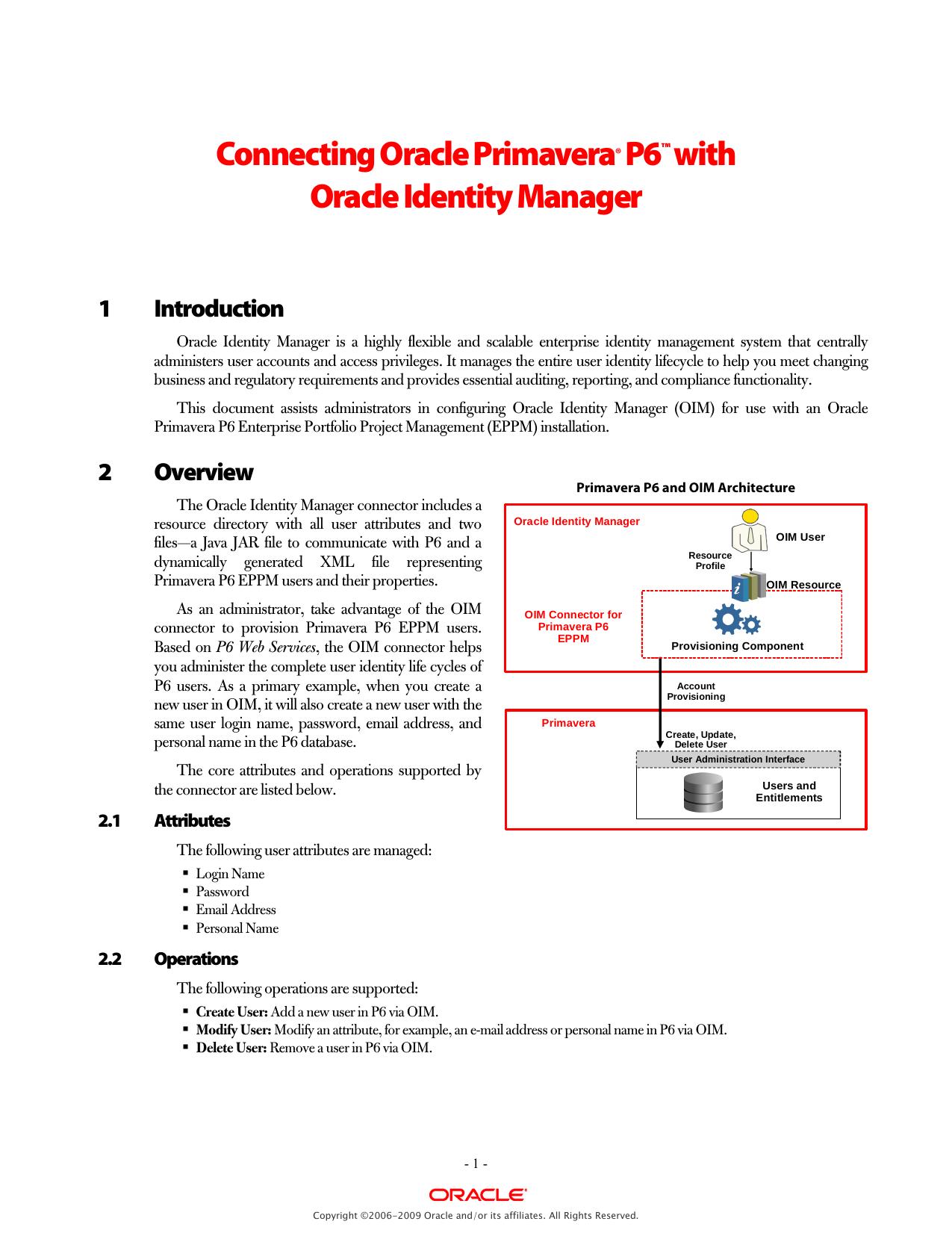 Connecting Oracle Primavera® P6™ with Oracle Identity Manager by Oracle Primavera