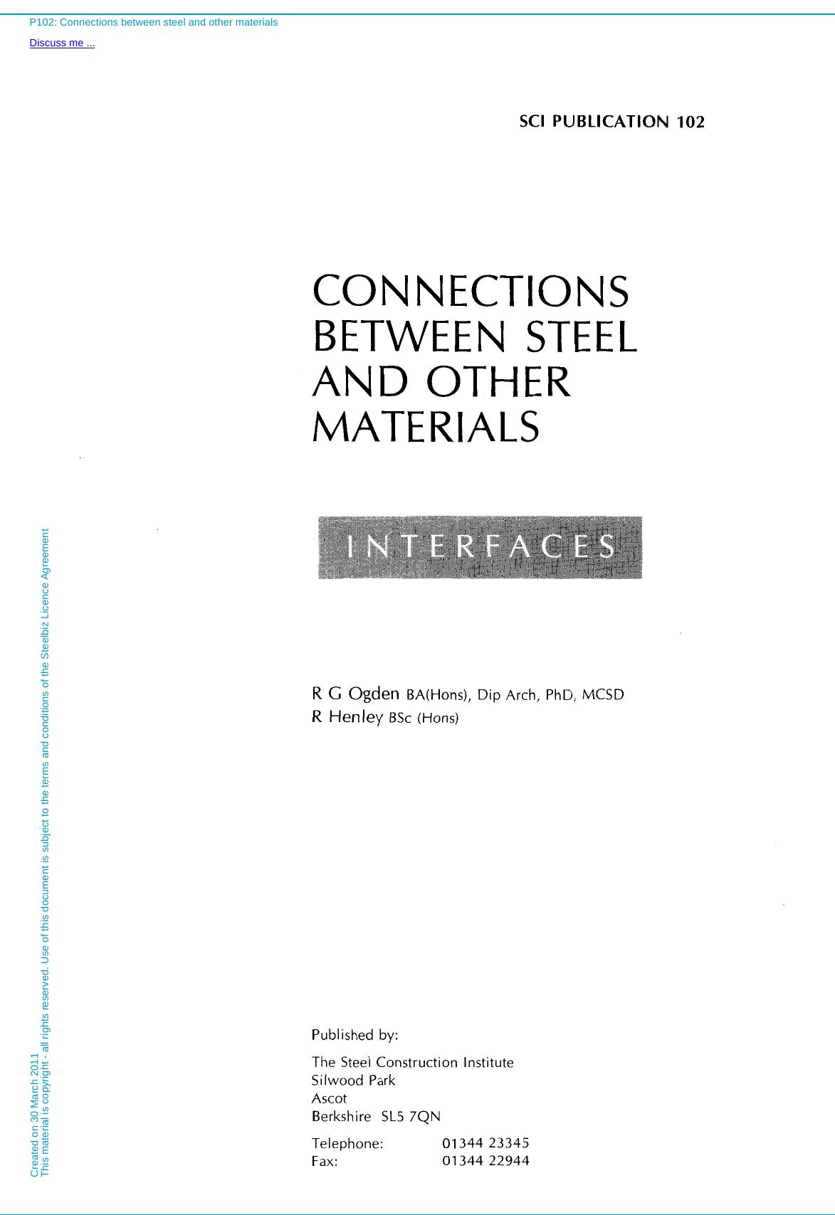 Connections between steel and other materials by R. G. Ogden R. Henley