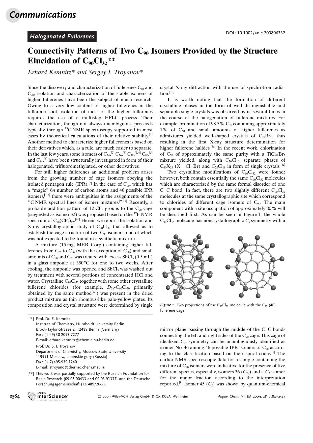 Connectivity Patterns of Two C90 Isomers Provided by the Structure Elucidation of C90Cl32 by Unknown