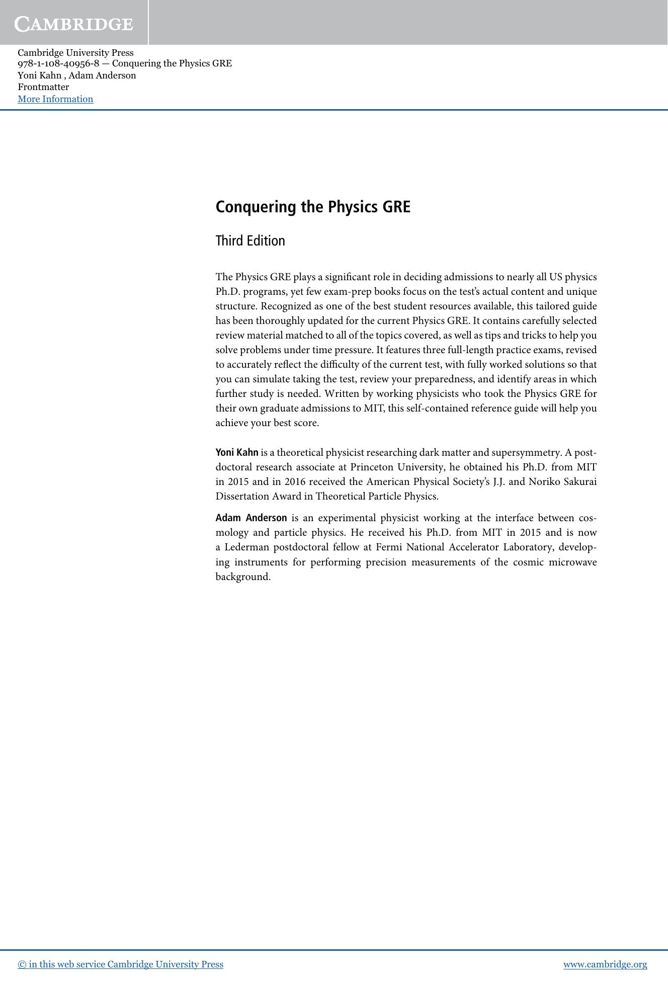Conquering the Physics GRE, Third Edition by Unknow