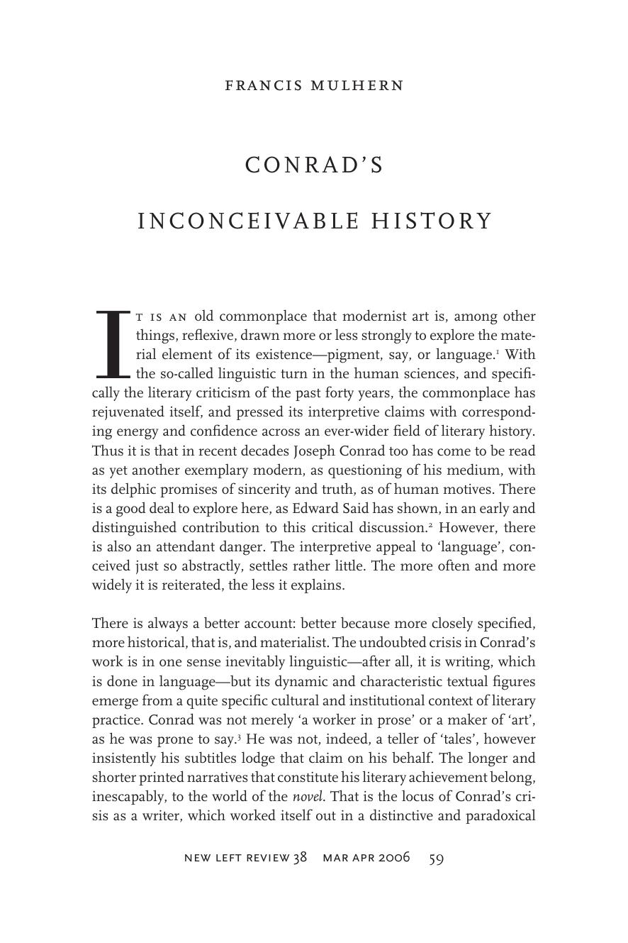 Conrad's Inconceivable History by Francis Mulhern