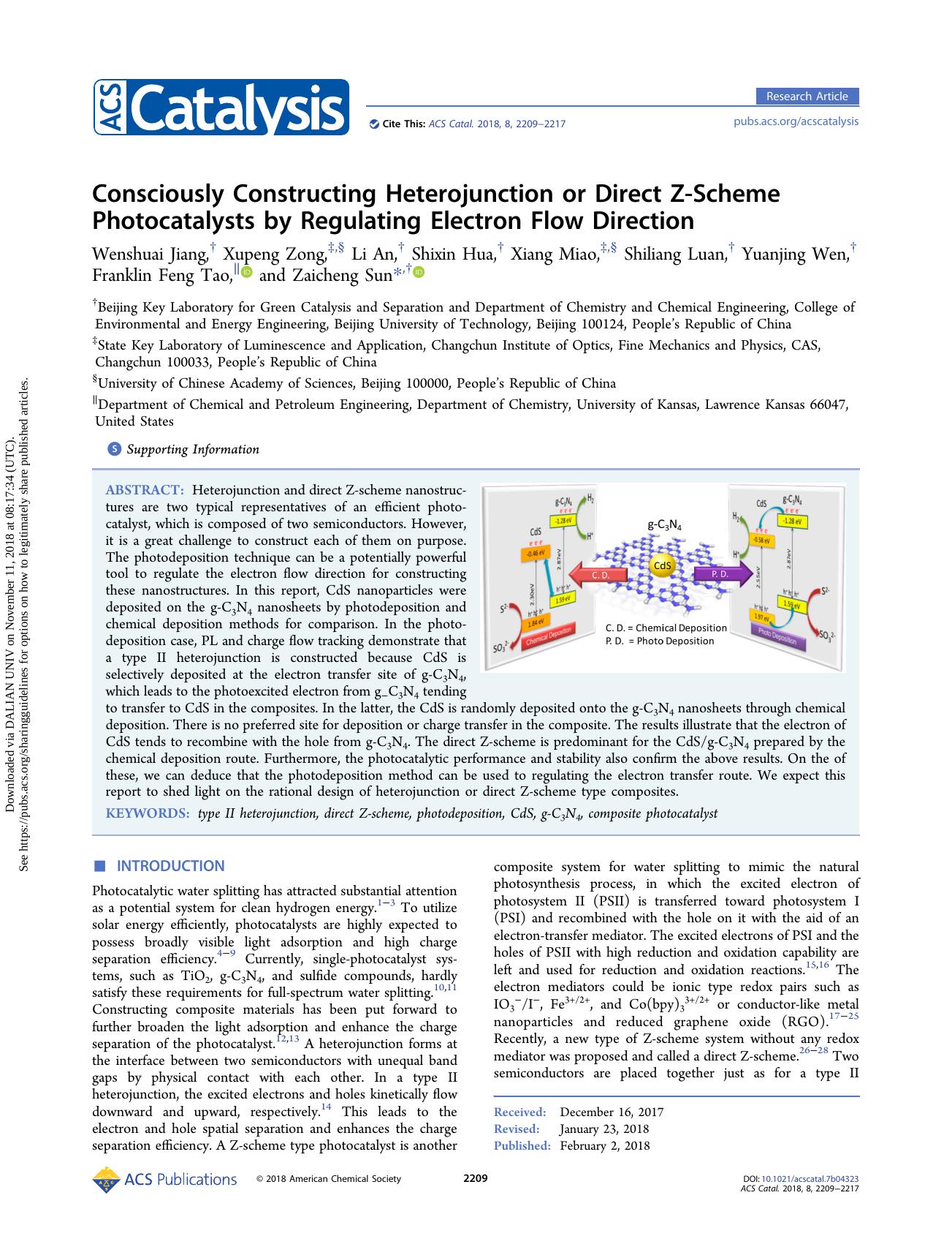 Consciously Constructing Heterojunction or Direct Z-Scheme Photocatalysts by Regulating Electron Flow Direction by unknow